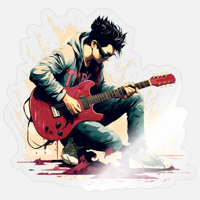 Guitariste - Sticker taille S (10 x 10 cm) - brillant transparent