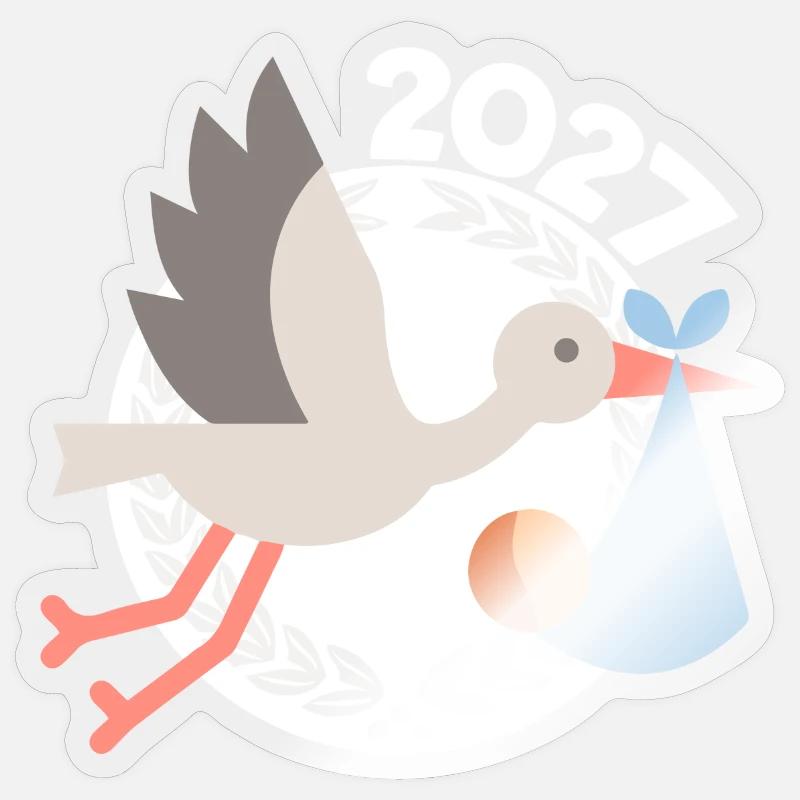 Cigogne avec bébé 2027 - Sticker taille S (10 x 10 cm) - brillant transparent