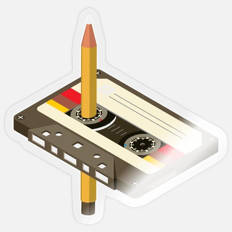Vintage Kassette mit Bleistift-Design - Sticker Größe S (10 x 10 cm) - Transparent glänzend