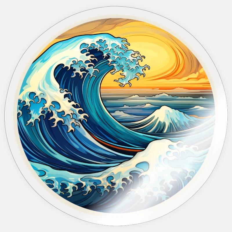 Illustration de grosses vagues – Maritime Retro Design - Sticker taille S (10 x 10 cm) - brillant transparent