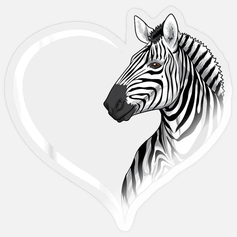 Silhouette de cœur de zèbre - Sticker taille S (10 x 10 cm) - brillant transparent