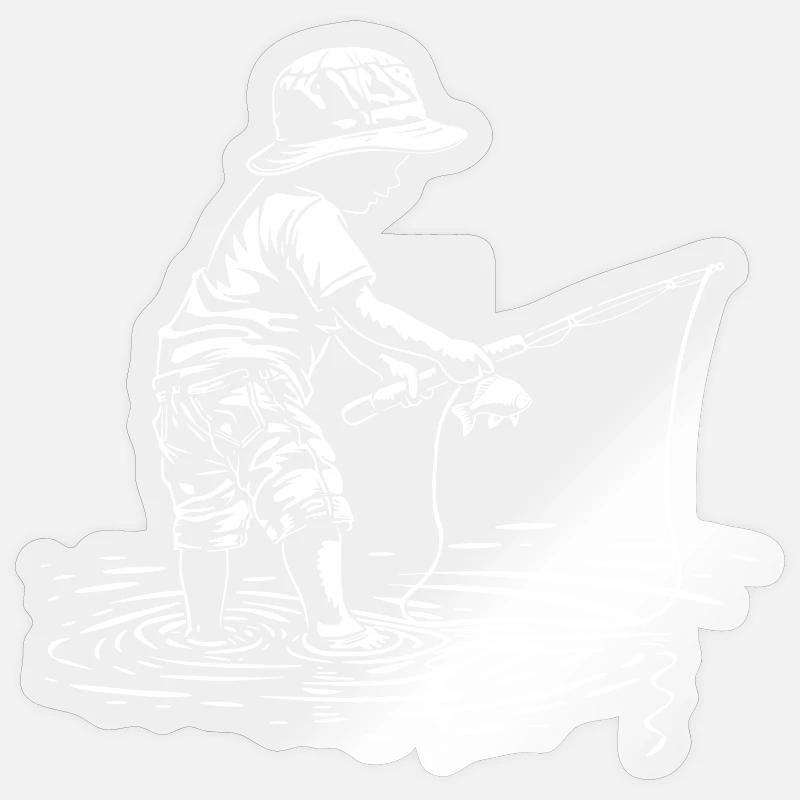 Angler Junge - Sticker Größe S (10 x 10 cm) - Transparent glänzend