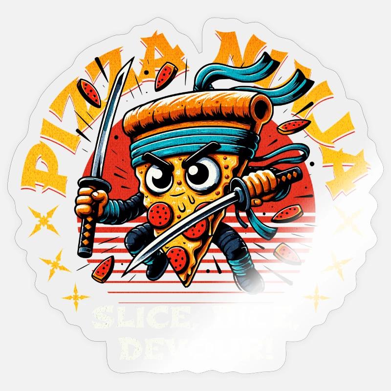 PIZZA NINJA SLICE, DICE, DEVOUR! - Sticker Größe S (10 x 10 cm) - Transparent glänzend