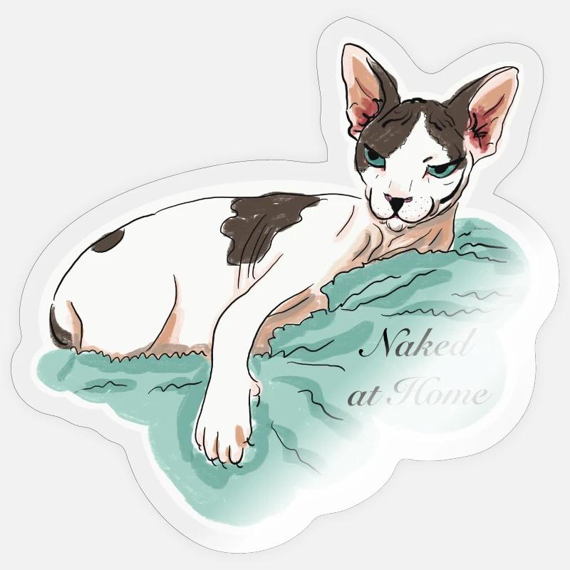 Sphynx nu à la maison - Sticker taille S (10 x 10 cm) - brillant transparent