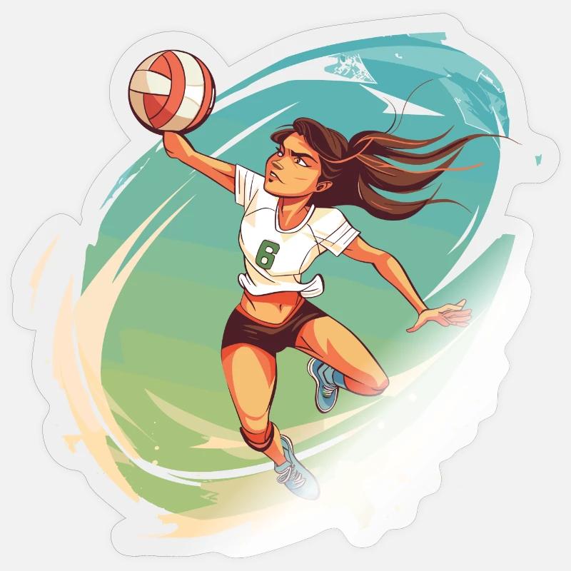 Volleyball Player Comic Style - Sticker size S (10 x 10 cm) - transparent glossy