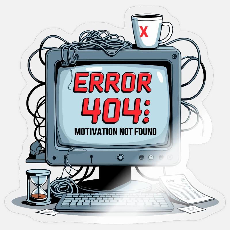Error 404: Motivation nicht gefunden - Sticker Größe S (10 x 10 cm) - Transparent glänzend