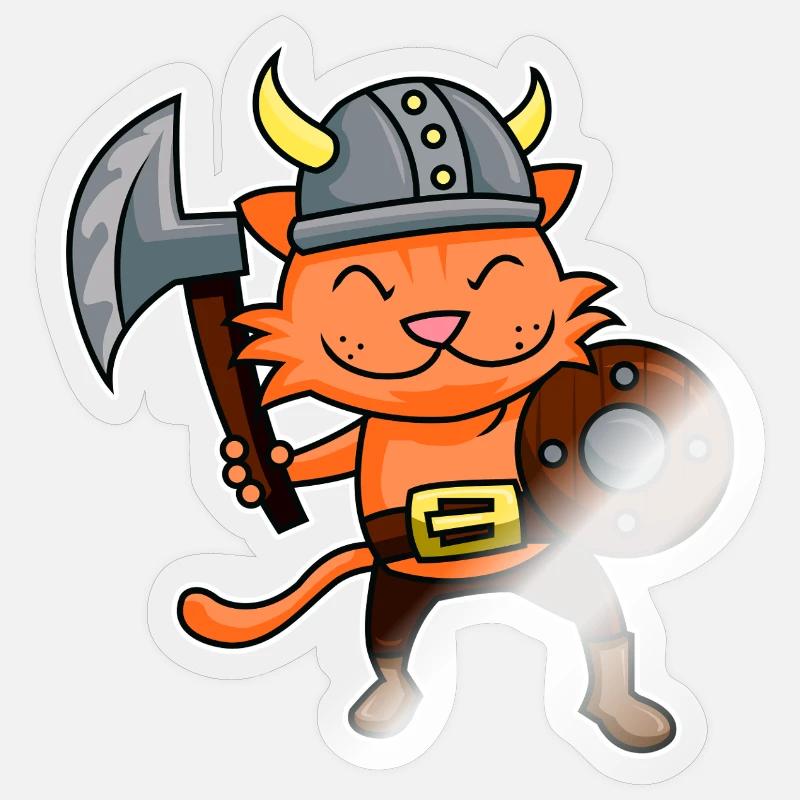 Chat Viking - Sticker taille S (10 x 10 cm) - brillant transparent