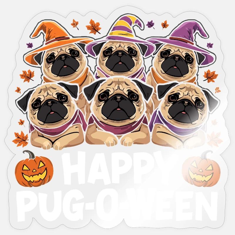 Mops-O-Ween Hexenhut Möpse Sticker Größe S (10 x 10 cm)