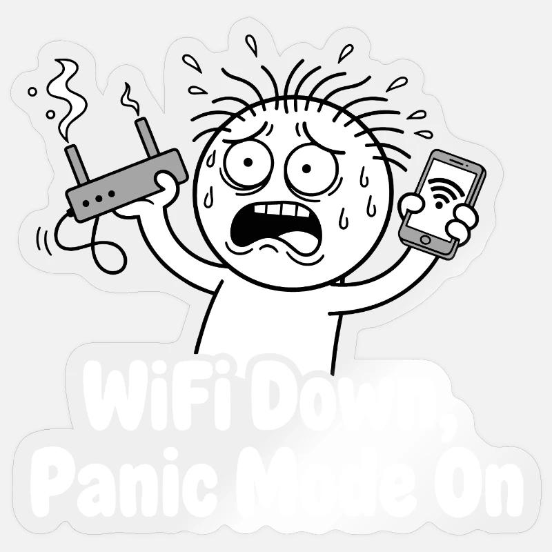 Panne WiFi Mode panique Mème - Sticker taille S (10 x 10 cm) - brillant transparent