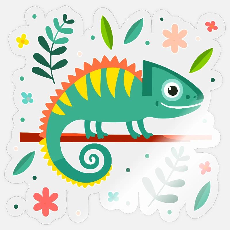 Chameleon (Plain and Leaves) - Sticker size S (10 x 10 cm) - transparent glossy
