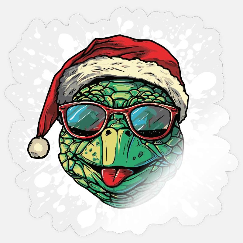 Turtle Christmas Funny - Sticker size S (10 x 10 cm) - transparent glossy