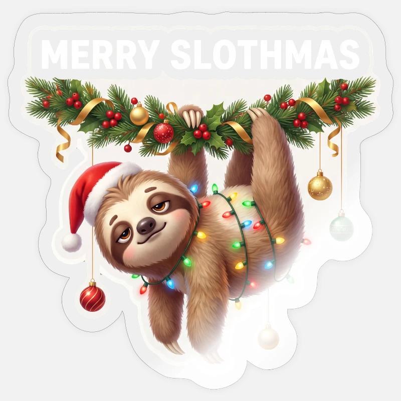Happy Slothmas String Lights - Sticker size S (10 x 10 cm) - transparent glossy