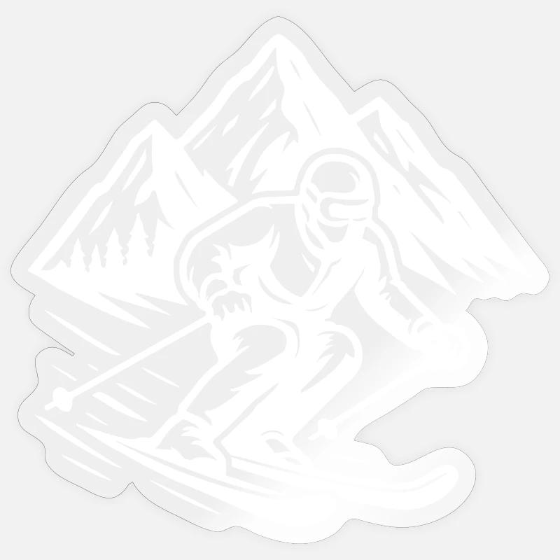 Skiing Silhouette Mountains - Sticker size S (10 x 10 cm) - transparent glossy