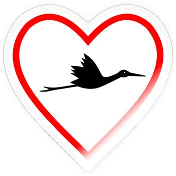 Herz Schild Storch Klapperstorch Geburt - Sticker Größe S (10 x 10 cm) - Transparent glänzend - Vorne