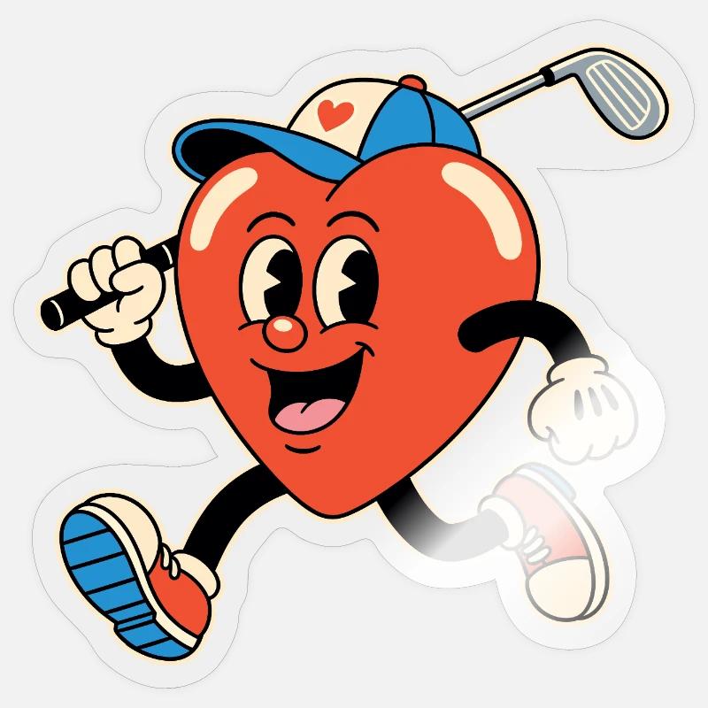 Herz Golf Cartoon - Sticker Größe S (10 x 10 cm) - Transparent glänzend