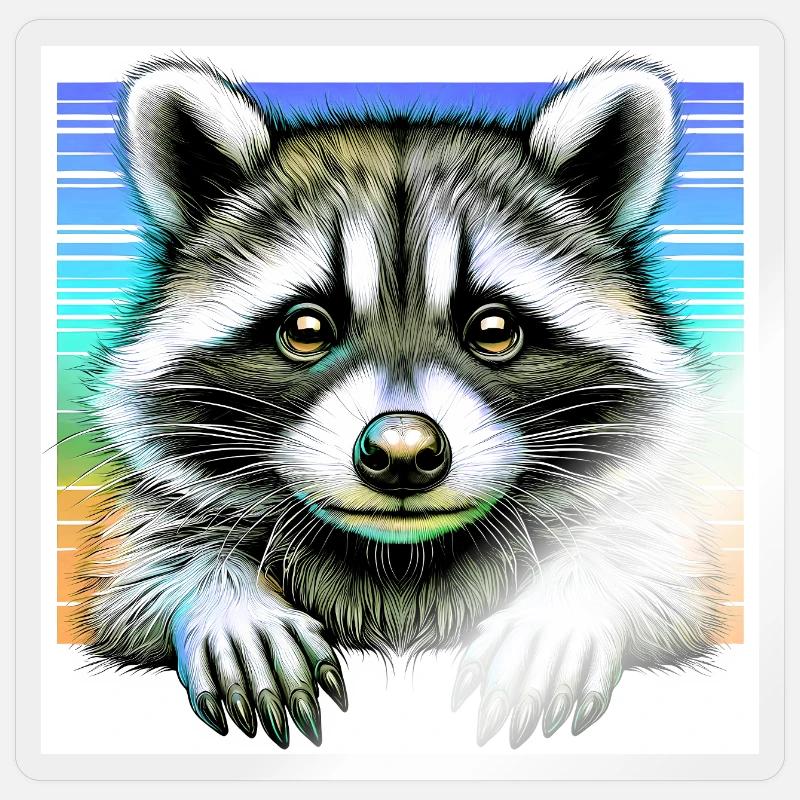 Raton laveur - Sticker taille S (10 x 10 cm) - brillant transparent