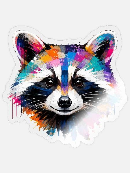 Bunter Waschbär mit Farbklecksen - Sticker Größe S (10 x 10 cm) - Transparent glänzend