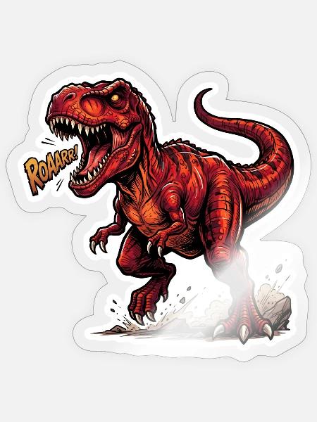 Feuerroter Dino Roar Sticker - Sticker Größe S (10 x 10 cm) - Transparent glänzend