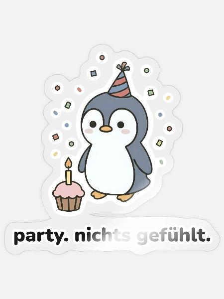 party. nichts gefühlt. – Pinguin Meme - Sticker Größe S (10 x 10 cm) - Transparent glänzend