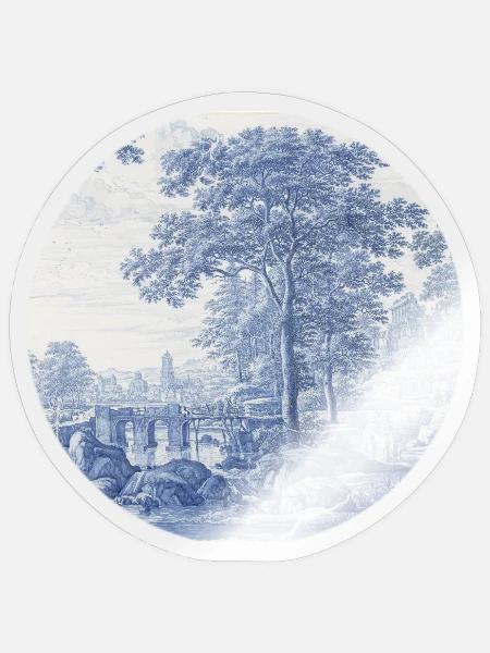 Delft_Blue_Classic_Dutch_Landscape_Ceramic_Art - Sticker Größe S (10 x 10 cm) - Transparent glänzend