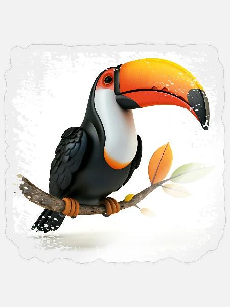 Farbenfroherr Toucan am Ast - Sticker Größe S (10 x 10 cm) - Transparent glänzend