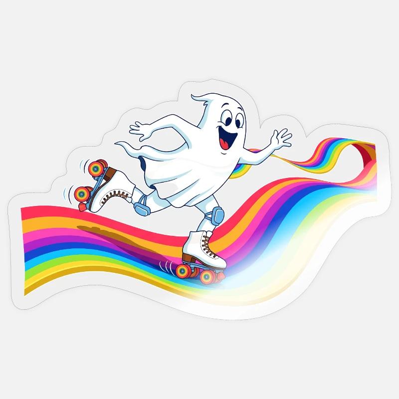 Ghost roller skating on rainbow rink Sticker size S (10 x 10 cm)