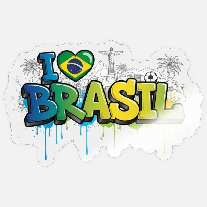 Brésil Amour drapeau Graffiti Tee Design Sticker taille S (10 x 10 cm)