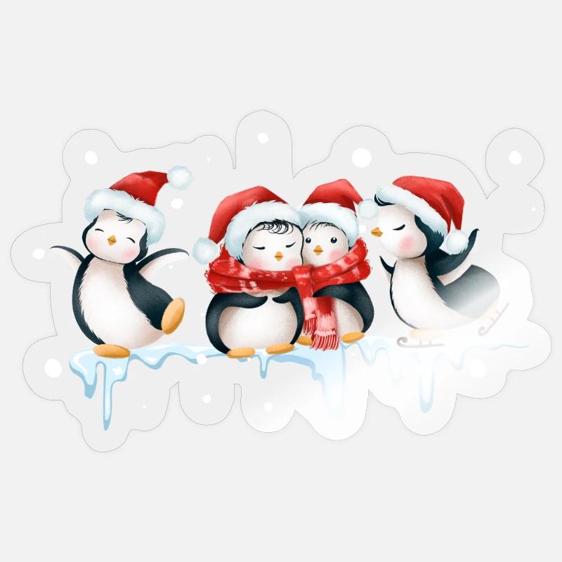 Drôle de pinguin Noël - Sticker taille S (10 x 10 cm) - brillant transparent