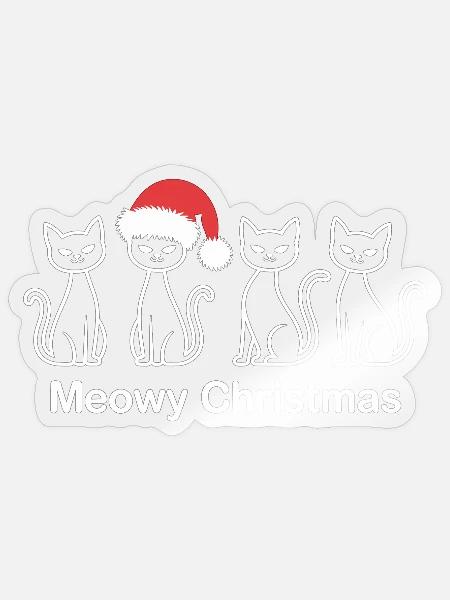 Meowy Christmas Süßes Weihnachtsshirt mit Katzen - Sticker Größe S (10 x 10 cm) - Transparent glänzend