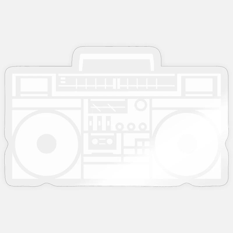 Graphisme rétro Boombox noir & blanc - Sticker taille S (10 x 10 cm) - brillant transparent