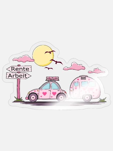 Auto mit Anhänger Rente Schild - Sticker Größe S (10 x 10 cm) - Transparent glänzend