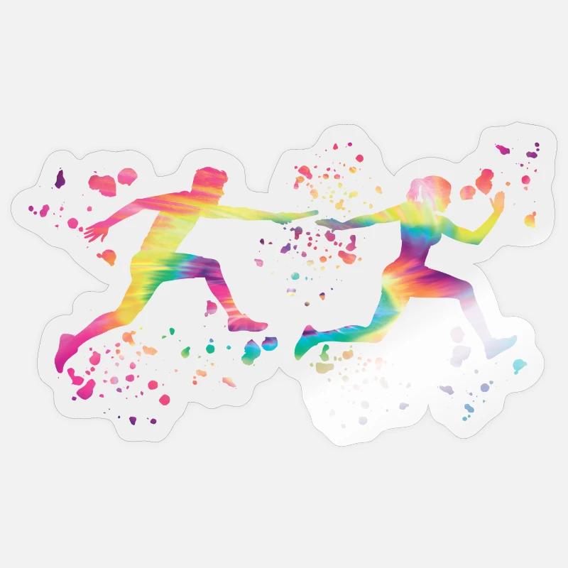 Coureur de relais, Course de relais, Course de relais, Course de relais - Sticker taille S (10 x 10 cm) - brillant transparent