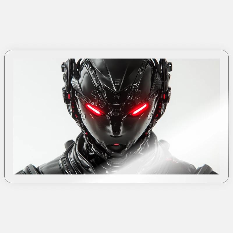 Futuristic robot with red glowing eyes - Sticker size S (10 x 10 cm) - transparent glossy