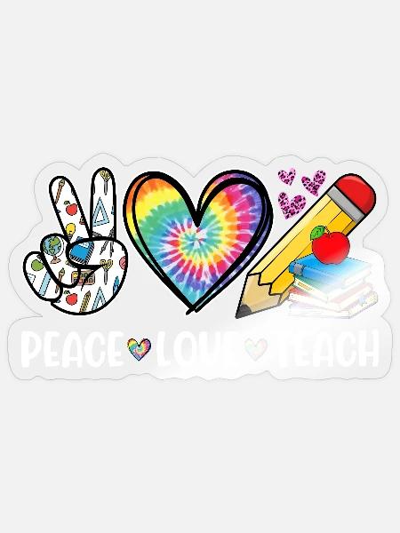 Peace Love Teach – Lehrer Herz & Regenbogen - Sticker Größe S (10 x 10 cm) - Transparent glänzend