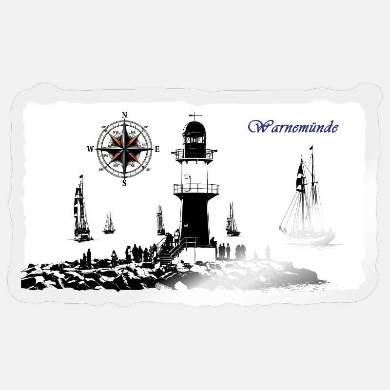 Warnemünde Leuchtturm Kompass Edition - Sticker Größe S (10 x 10 cm) - Transparent glänzend