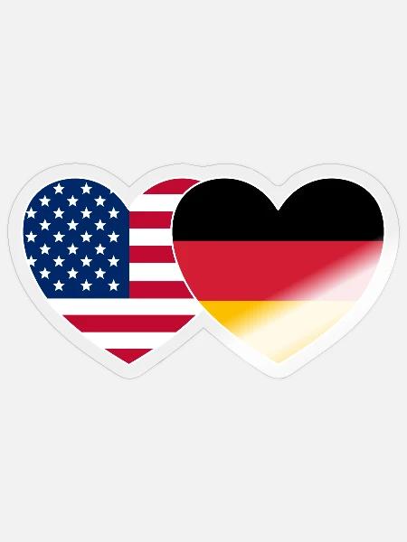 USA Deutschland Flagge Herz - Sticker Größe S (10 x 10 cm) - Transparent glänzend