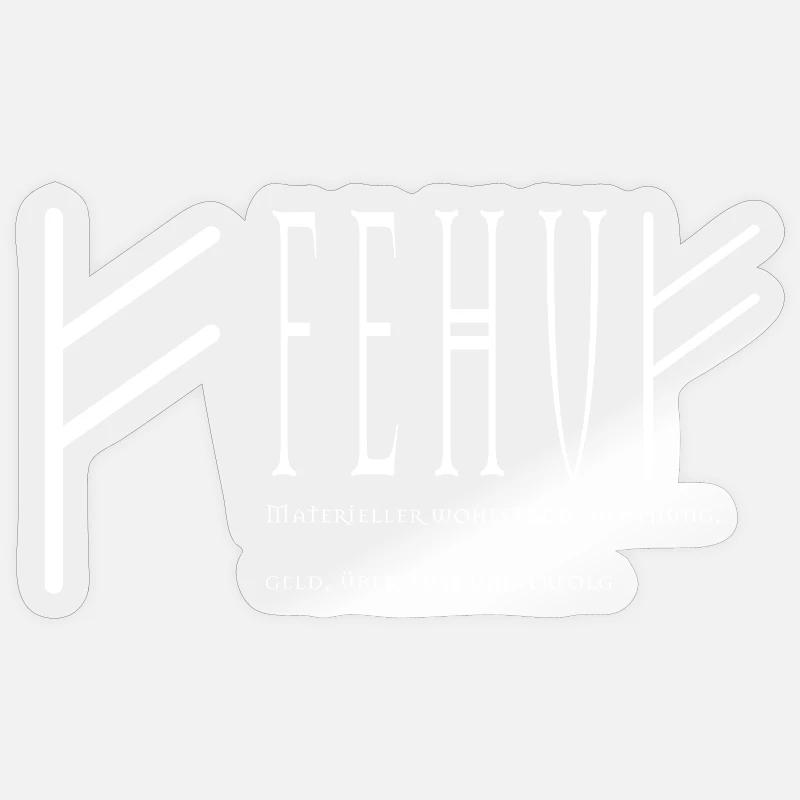 Lettrage Fehu design blanc - Sticker taille S (10 x 10 cm) - brillant transparent
