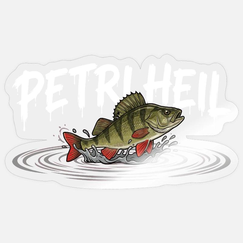 PETRI HEIL – Salut pêcheur avec perche - Sticker taille S (10 x 10 cm) - brillant transparent