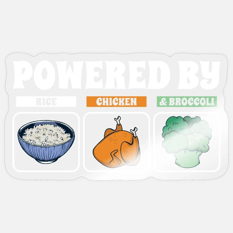 Powered By Rice Chicken Broccoli - Sticker size S (10 x 10 cm) - transparent glossy