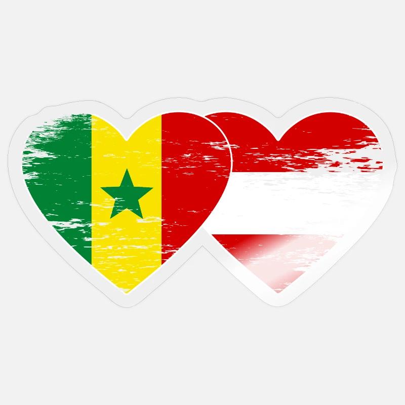Sénégal Autriche Drapeau Mains Coeur Utilisé - Sticker taille S (10 x 10 cm) - brillant transparent