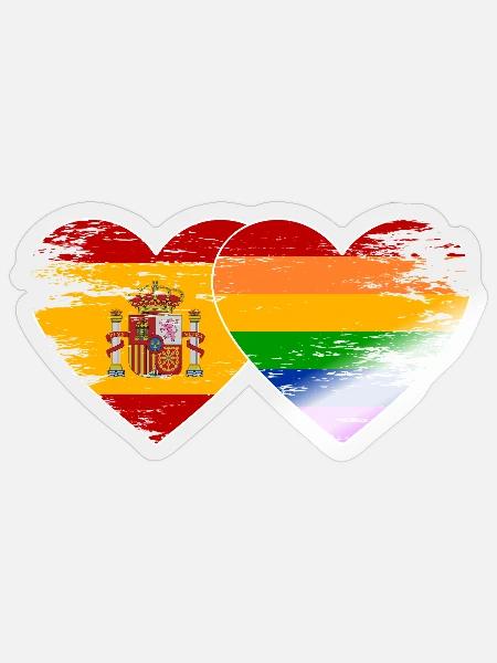 Spanien Regenbogen Flagge Herz used - Sticker Größe S (10 x 10 cm) - Transparent glänzend