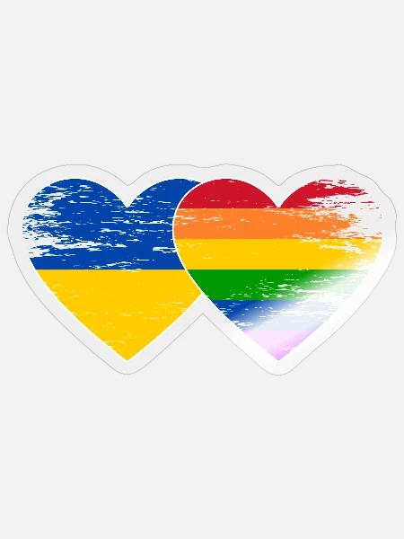 Ukraine Regenbogen Flagge Herz used - Sticker Größe S (10 x 10 cm) - Transparent glänzend