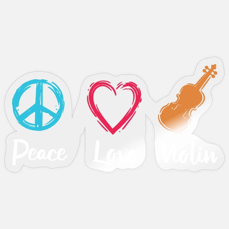 Frieden Liebe Geige - Sticker Größe S (10 x 10 cm) - Transparent glänzend