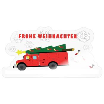 Feuerwehr Weihnachtsbaum Truck - Sticker Größe S (10 x 10 cm) - Transparent glänzend - Vorne