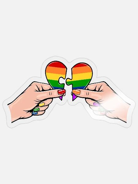 Frauenhände Herzpuzzle Regenbogen - Sticker Größe S (10 x 10 cm) - Transparent glänzend