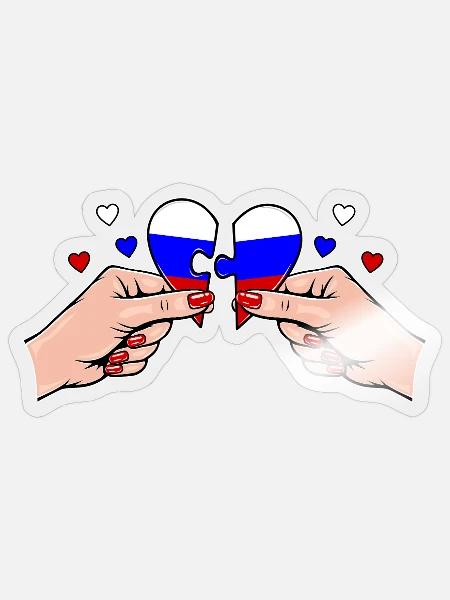 Russland Frauenhände Herzpuzzle - Sticker Größe S (10 x 10 cm) - Transparent glänzend