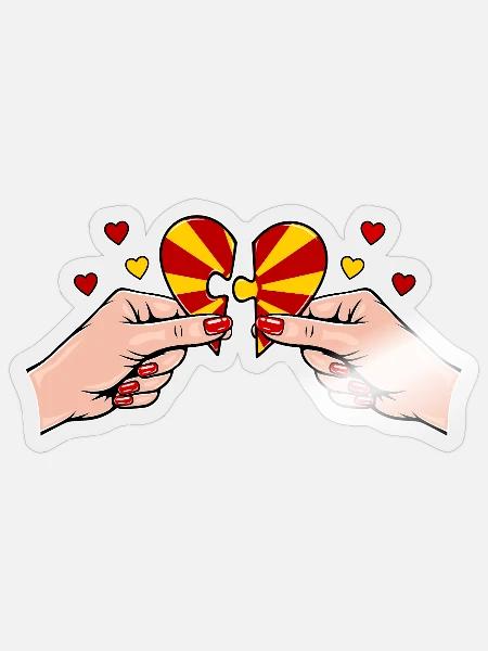 Mazedonien Frauenhände Herzpuzzle - Sticker Größe S (10 x 10 cm) - Transparent glänzend