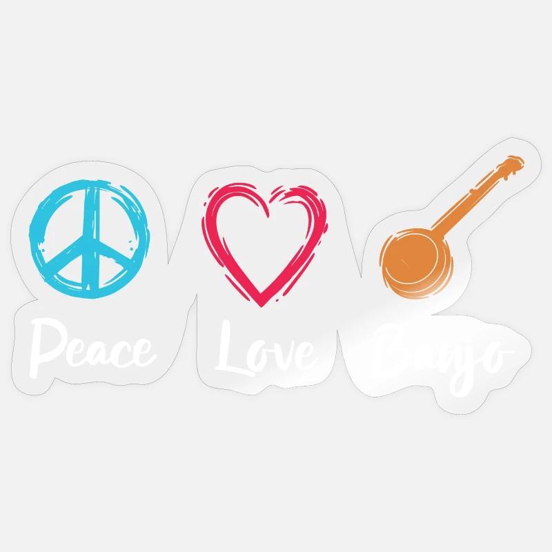 Friede Liebe Banjo - Sticker Größe S (10 x 10 cm) - Transparent glänzend