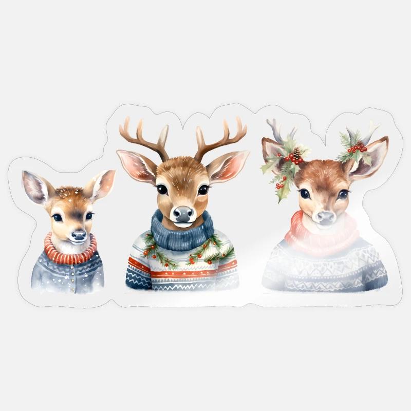 Winterhirsche Pullover-Trio Sticker Größe S (10 x 10 cm)