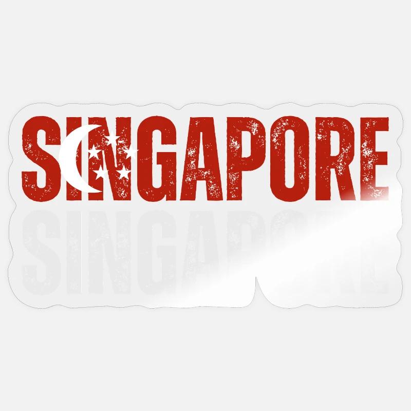 Drapeau de Singapour, j’aime Singapour - Sticker taille S (10 x 10 cm) - brillant transparent